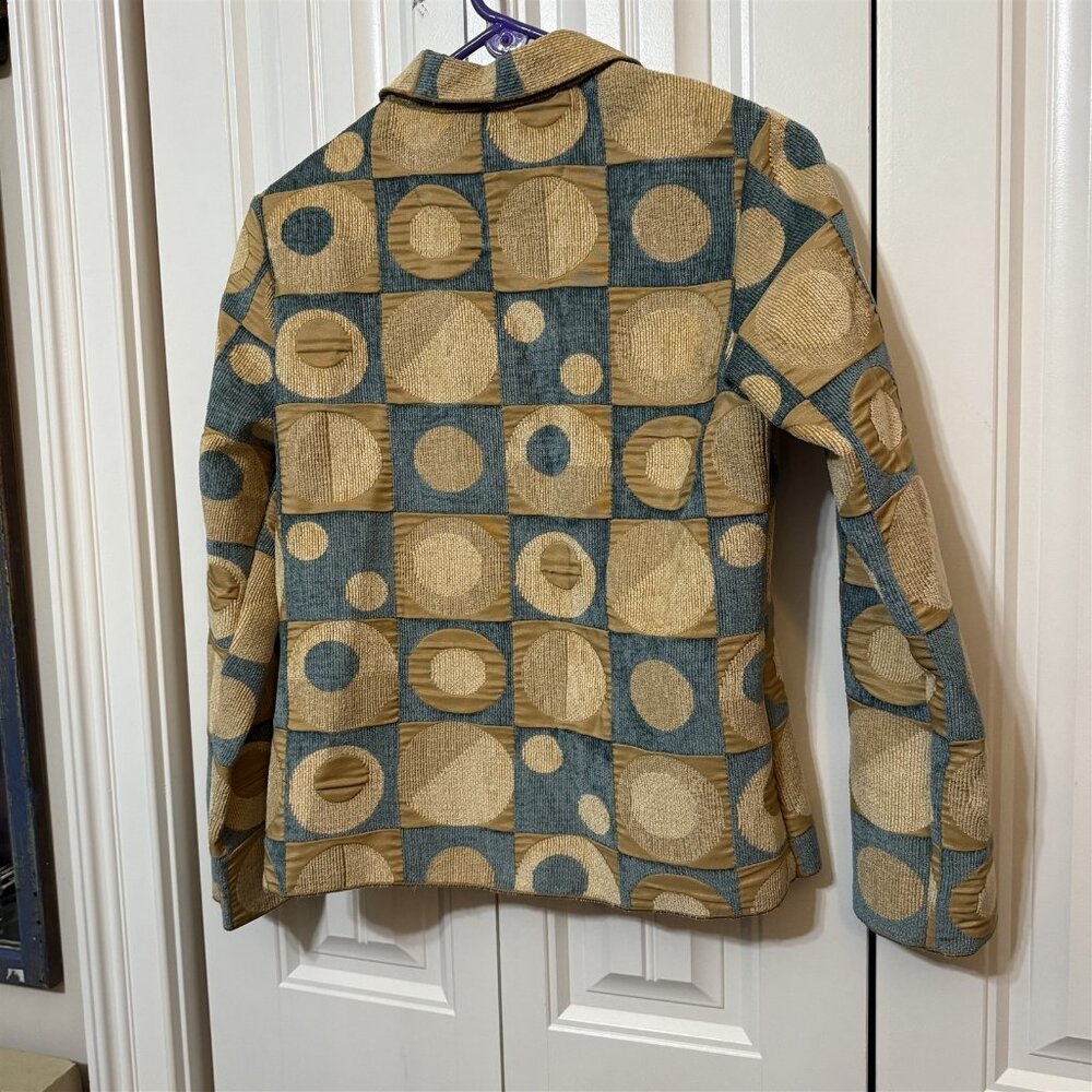 Winding River Blue Tan Geometric Blanket Tapestry Jacket Women's Small Chenille - Picture 7 of 8